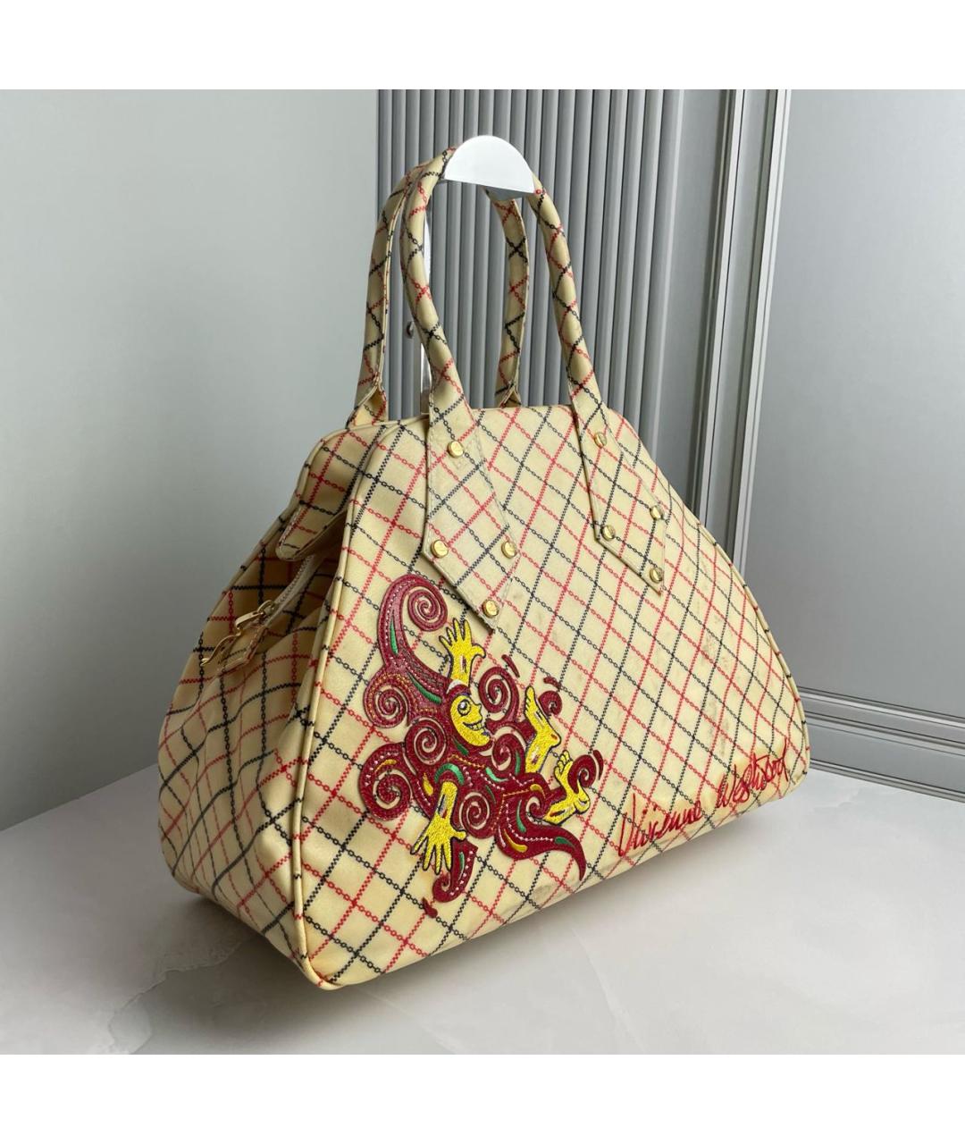 VIVIENNE WESTWOOD Бежевая сумка с короткими ручками из искусственной кожи, фото 4