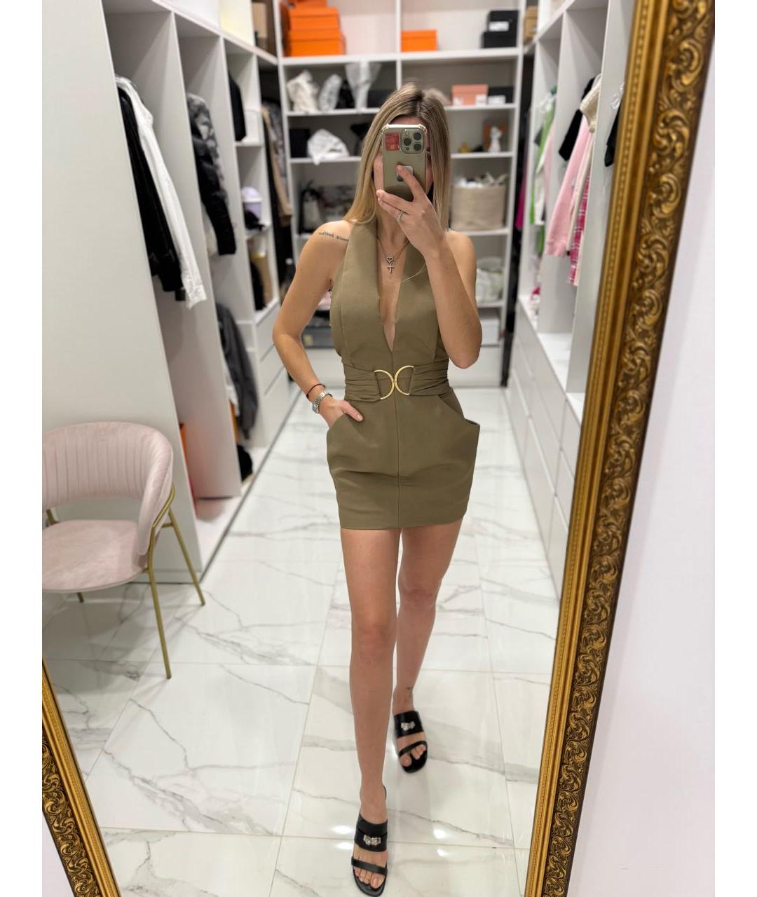 BALMAIN Хаки коктейльное платье, фото 4