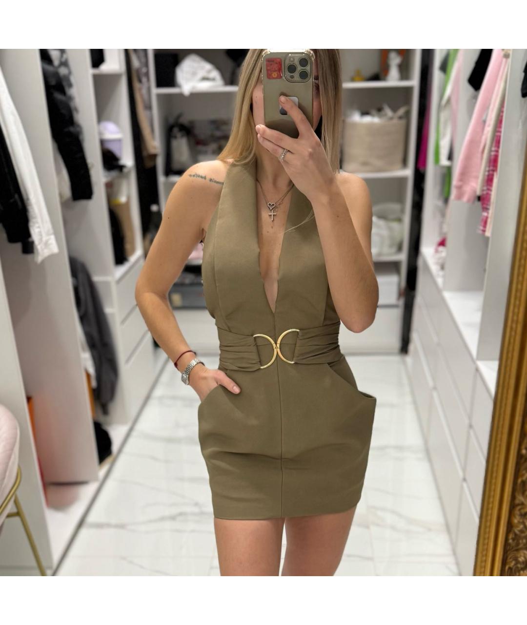 BALMAIN Хаки коктейльное платье, фото 2