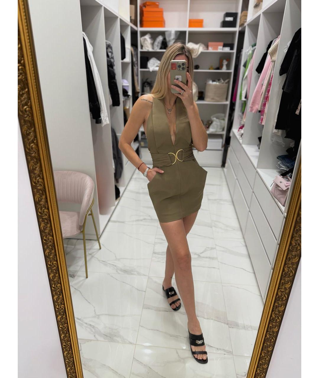 BALMAIN Хаки коктейльное платье, фото 3