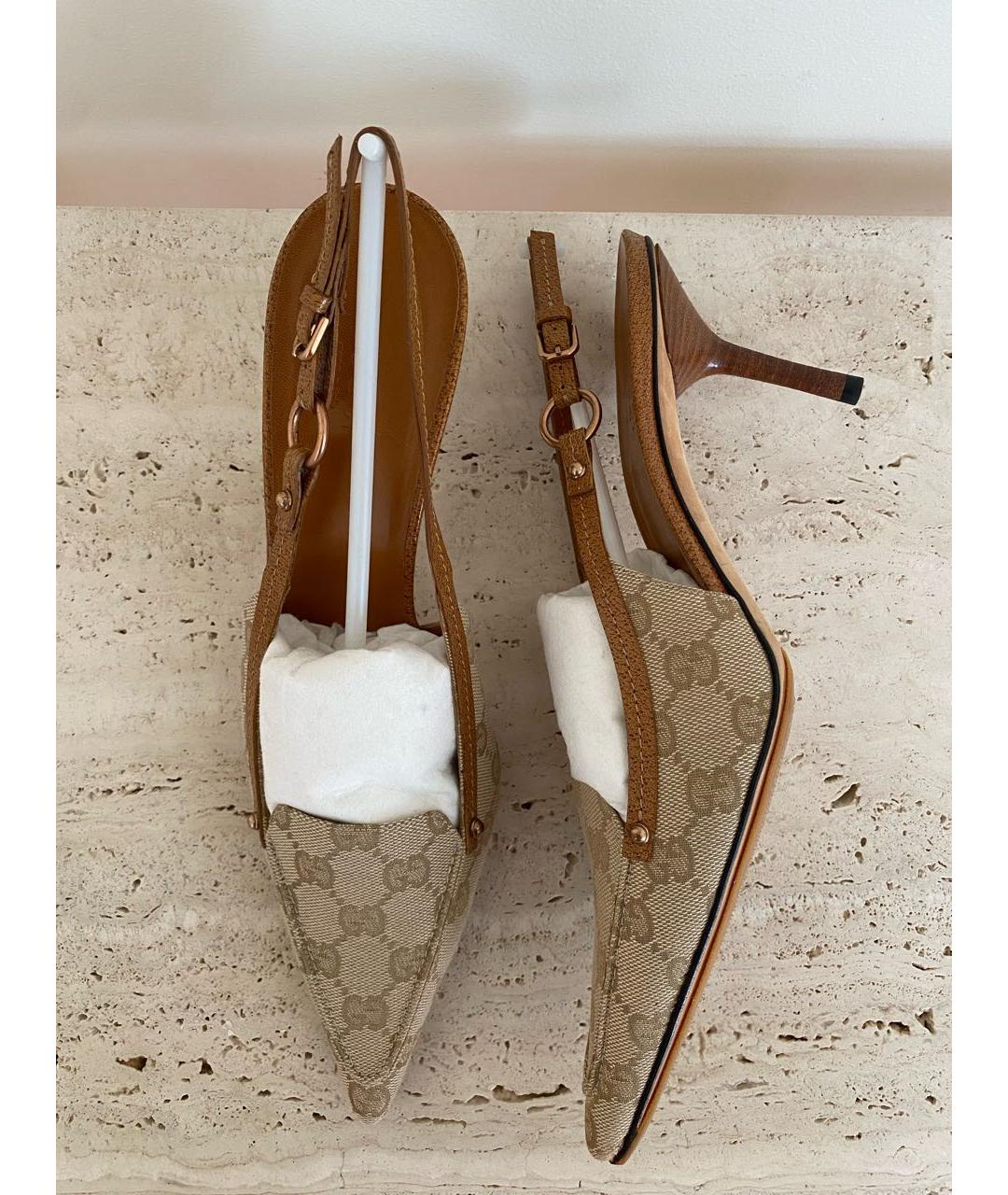 GUCCI Бежевые кожаные туфли, фото 3