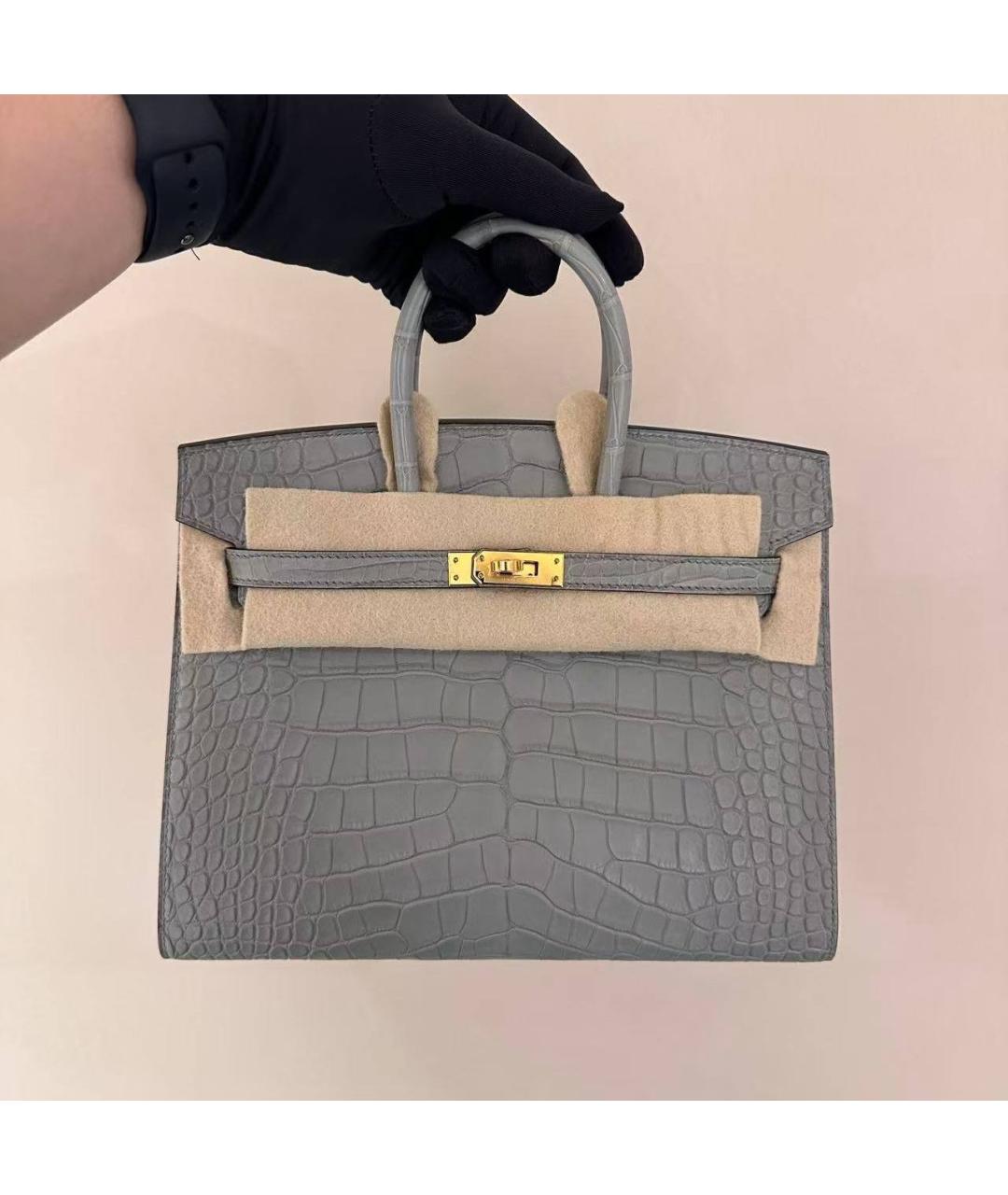 HERMES Серая сумка с короткими ручками из экзотической кожи, фото 5