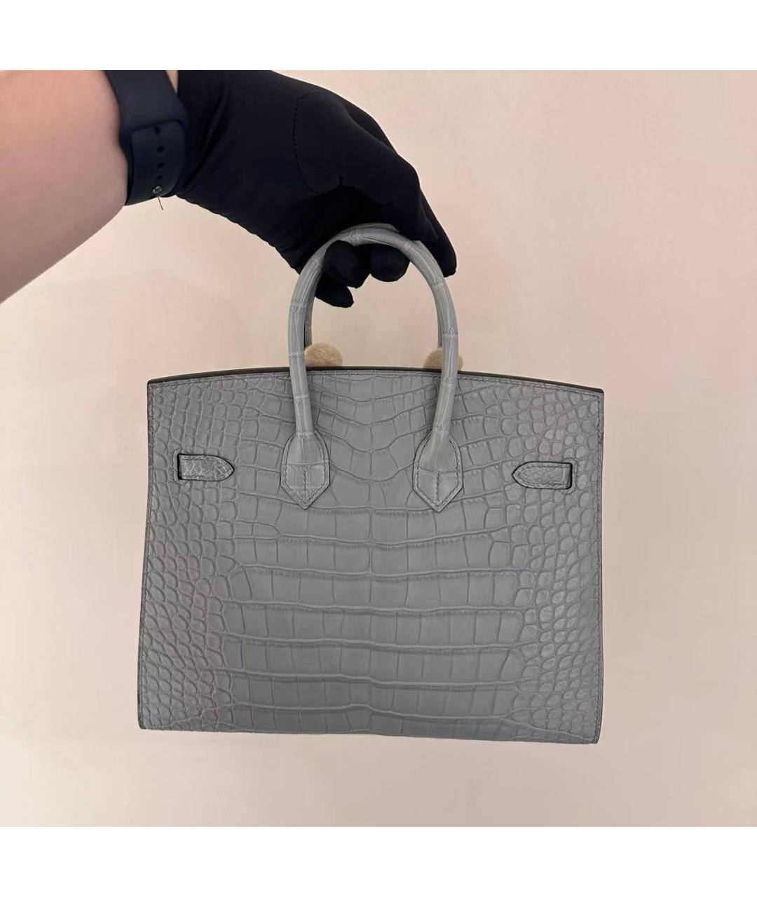HERMES Серая сумка с короткими ручками из экзотической кожи, фото 3