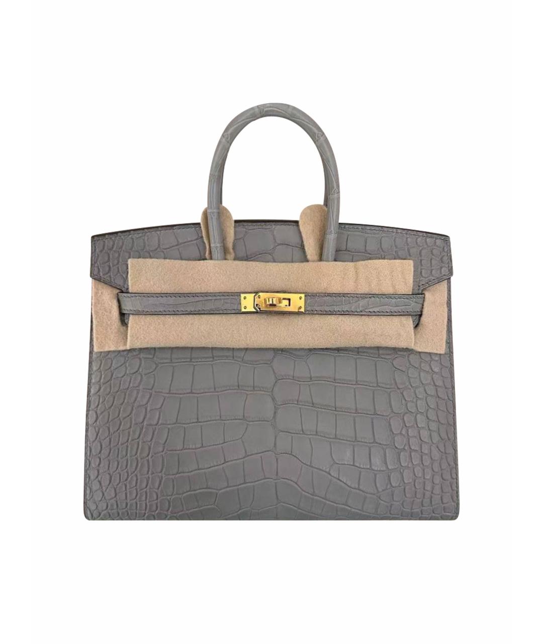 HERMES Серая сумка с короткими ручками из экзотической кожи, фото 1