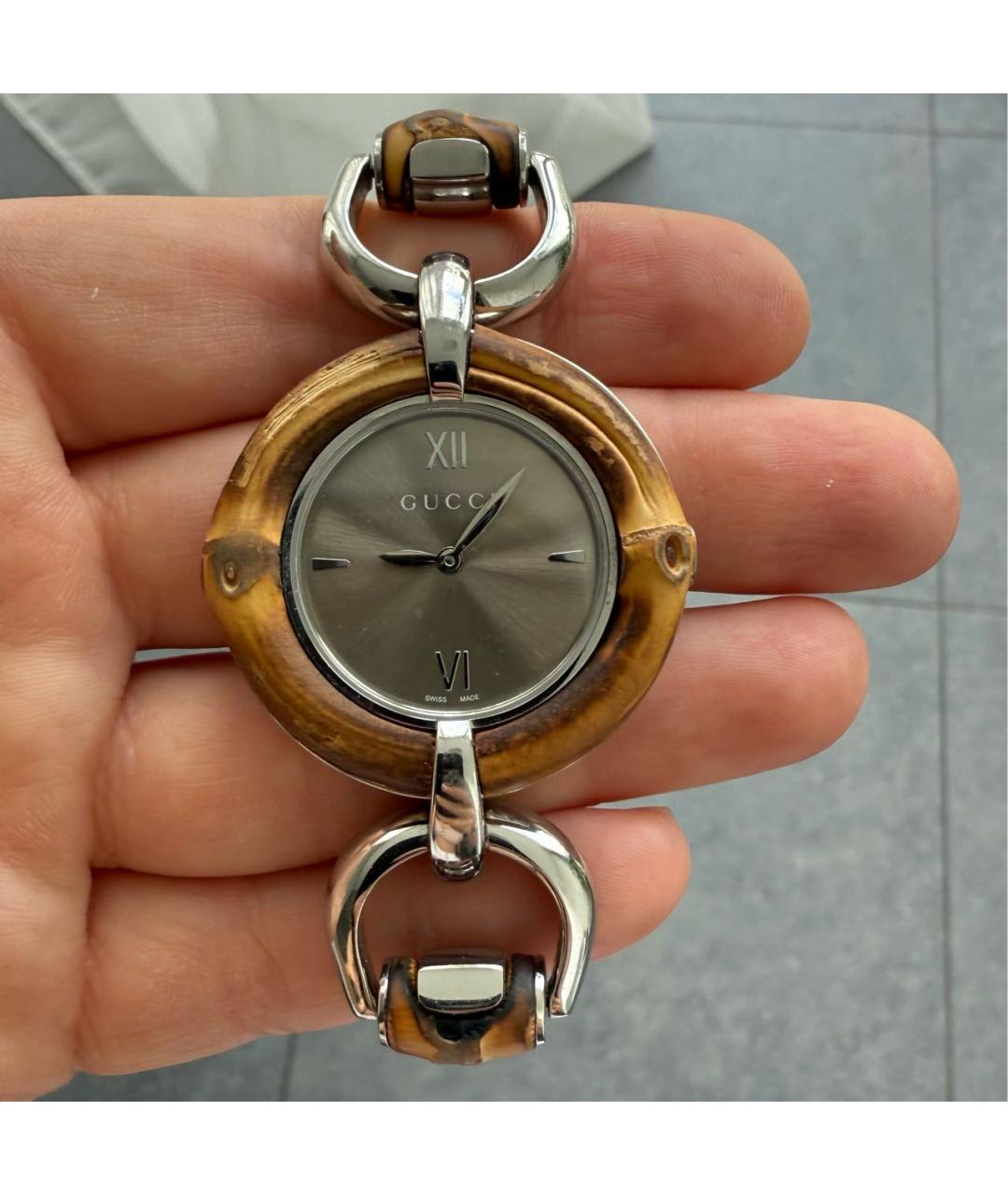 GUCCI Серебряные деревянные часы, фото 2