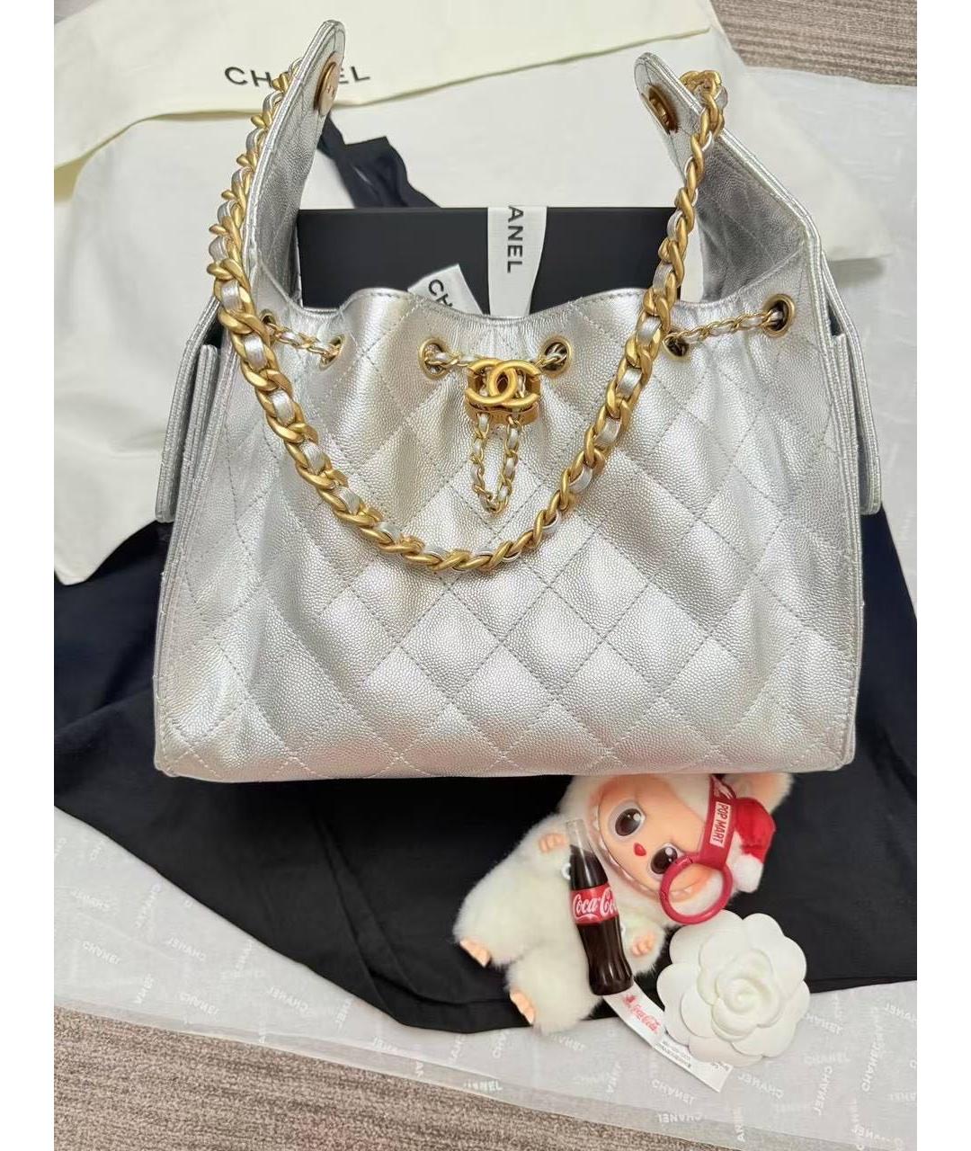 CHANEL Серебряная кожаная сумка на плечо, фото 2