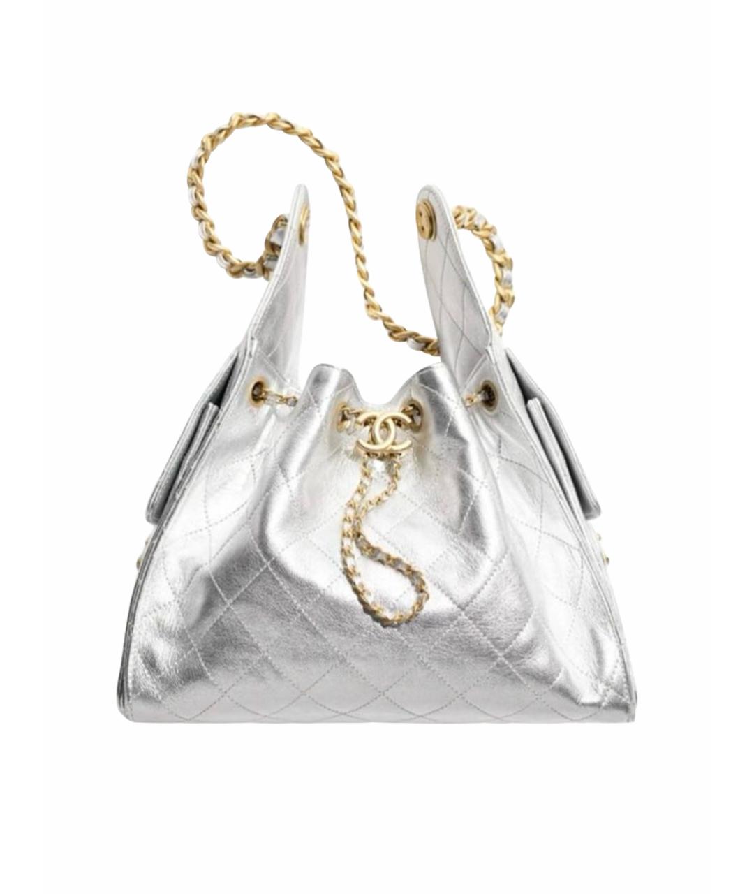 CHANEL Серебряная кожаная сумка на плечо, фото 1
