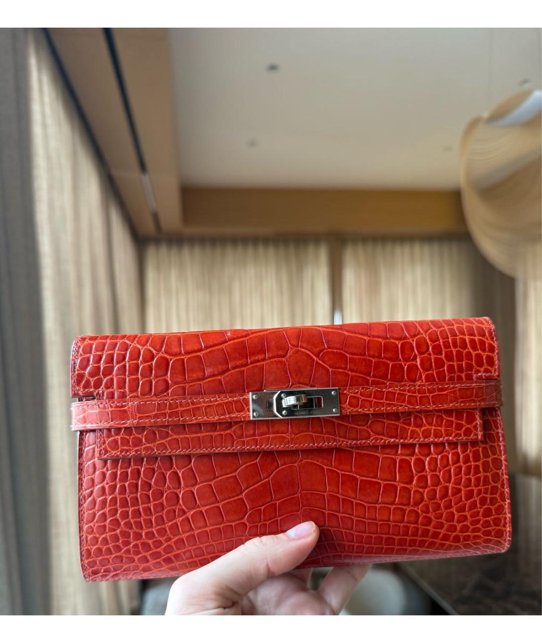 HERMES Оранжевый кошелек из экзотической кожи, фото 7