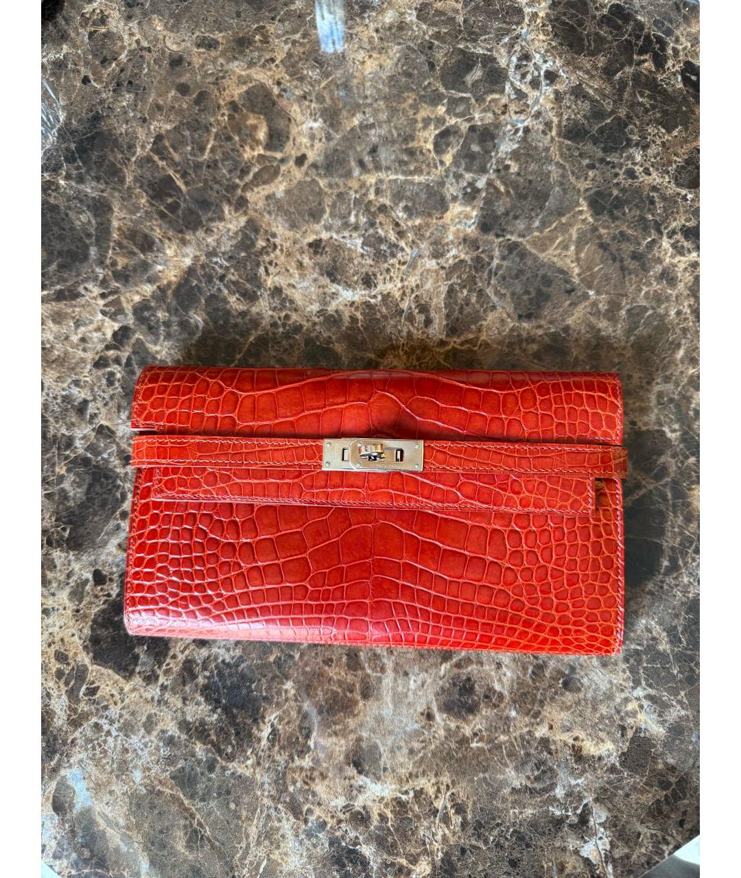 HERMES Оранжевый кошелек из экзотической кожи, фото 8