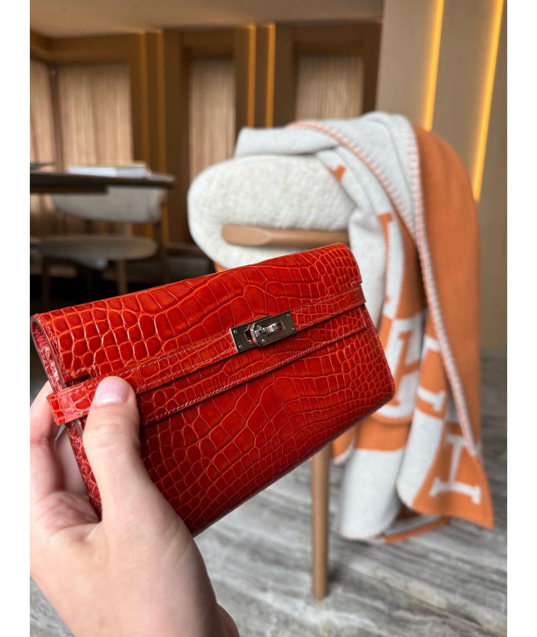 HERMES Оранжевый кошелек из экзотической кожи, фото 6