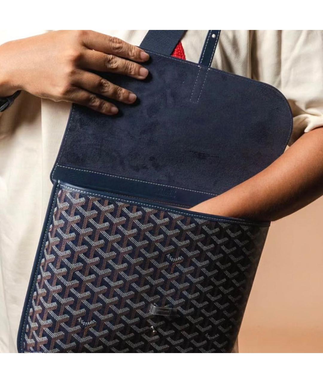 GOYARD Темно-синяя кожаная сумка на плечо, фото 5
