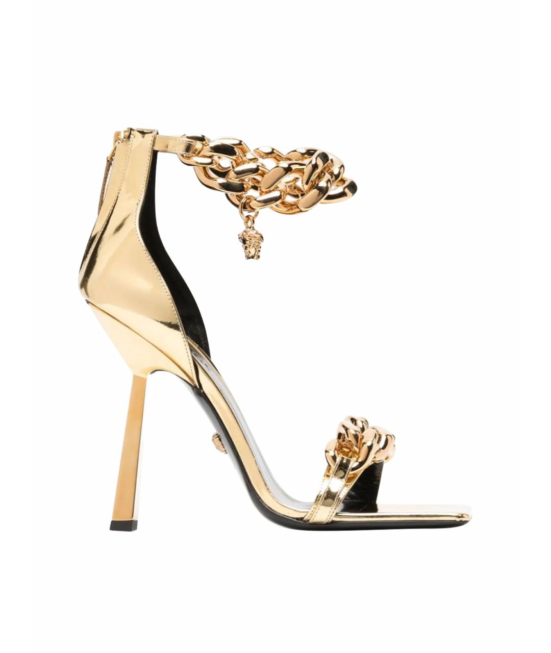 VERSACE Золотые босоножки из лакированной кожи, фото 1