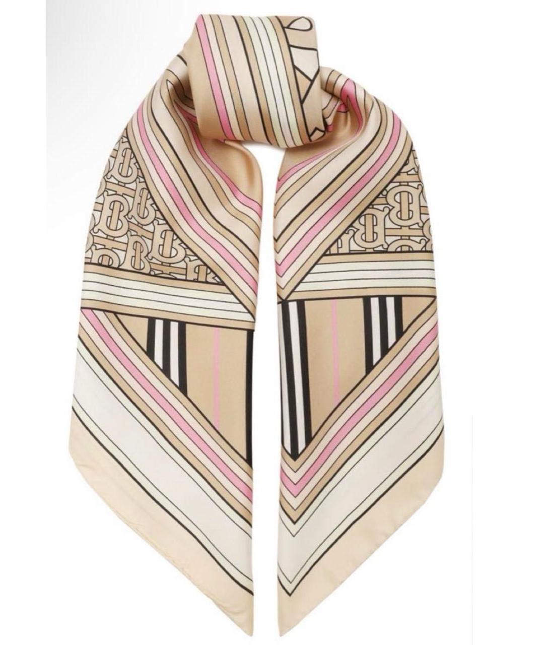 BURBERRY Бежевый шелковый платок, фото 4