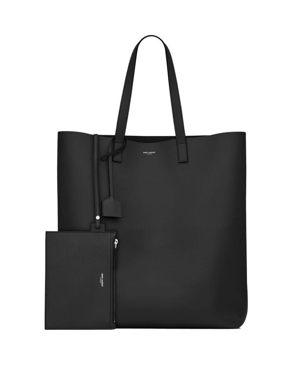 SAINT LAURENT Черная кожаная сумка тоут, фото 1
