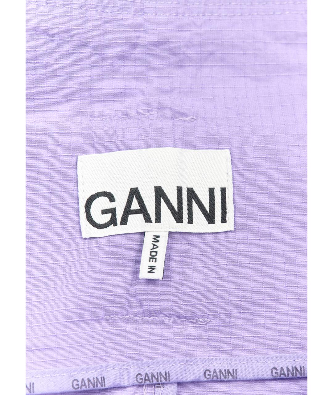 GANNI Фиолетовые хлопко-эластановые брюки широкие, фото 3