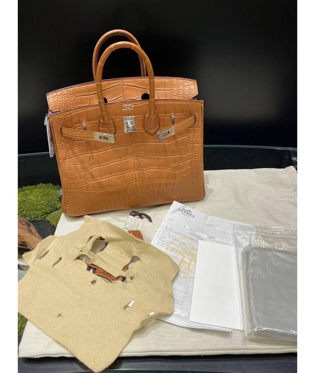 HERMES Коричневая сумка с короткими ручками из экзотической кожи, фото 2