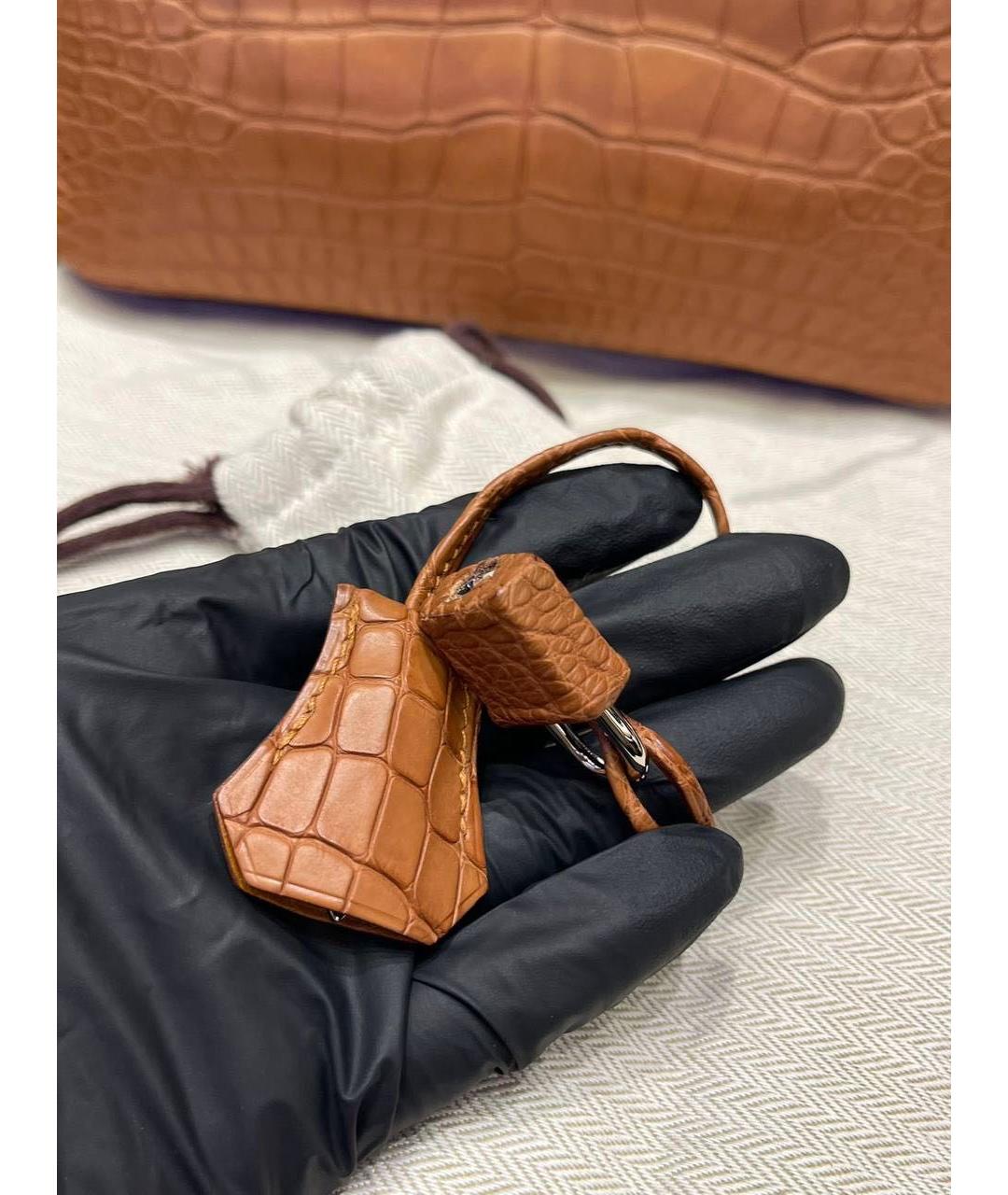 HERMES Коричневая сумка с короткими ручками из экзотической кожи, фото 3