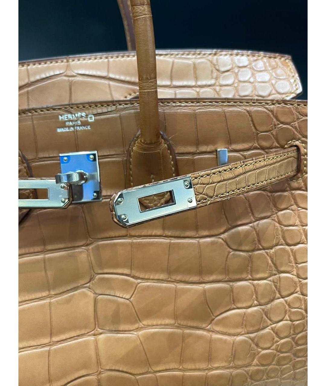 HERMES Коричневая сумка с короткими ручками из экзотической кожи, фото 7