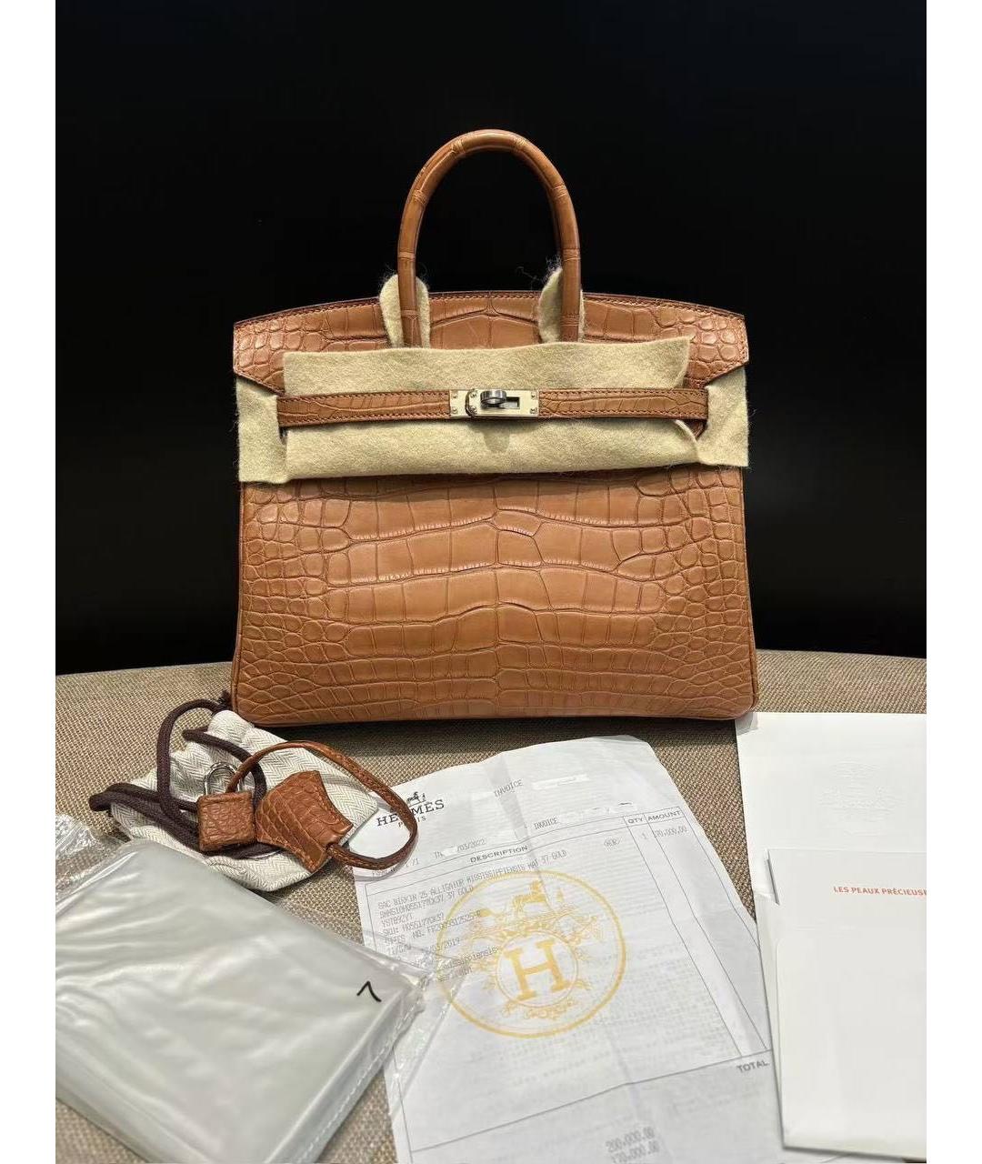 HERMES Коричневая сумка с короткими ручками из экзотической кожи, фото 9