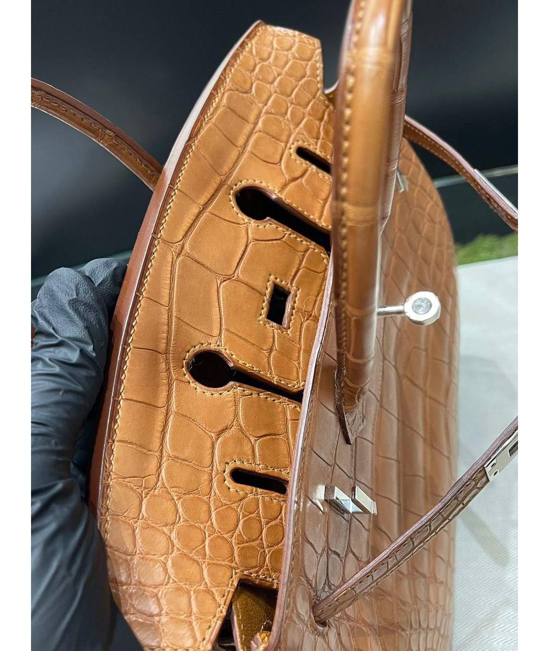 HERMES Коричневая сумка с короткими ручками из экзотической кожи, фото 6