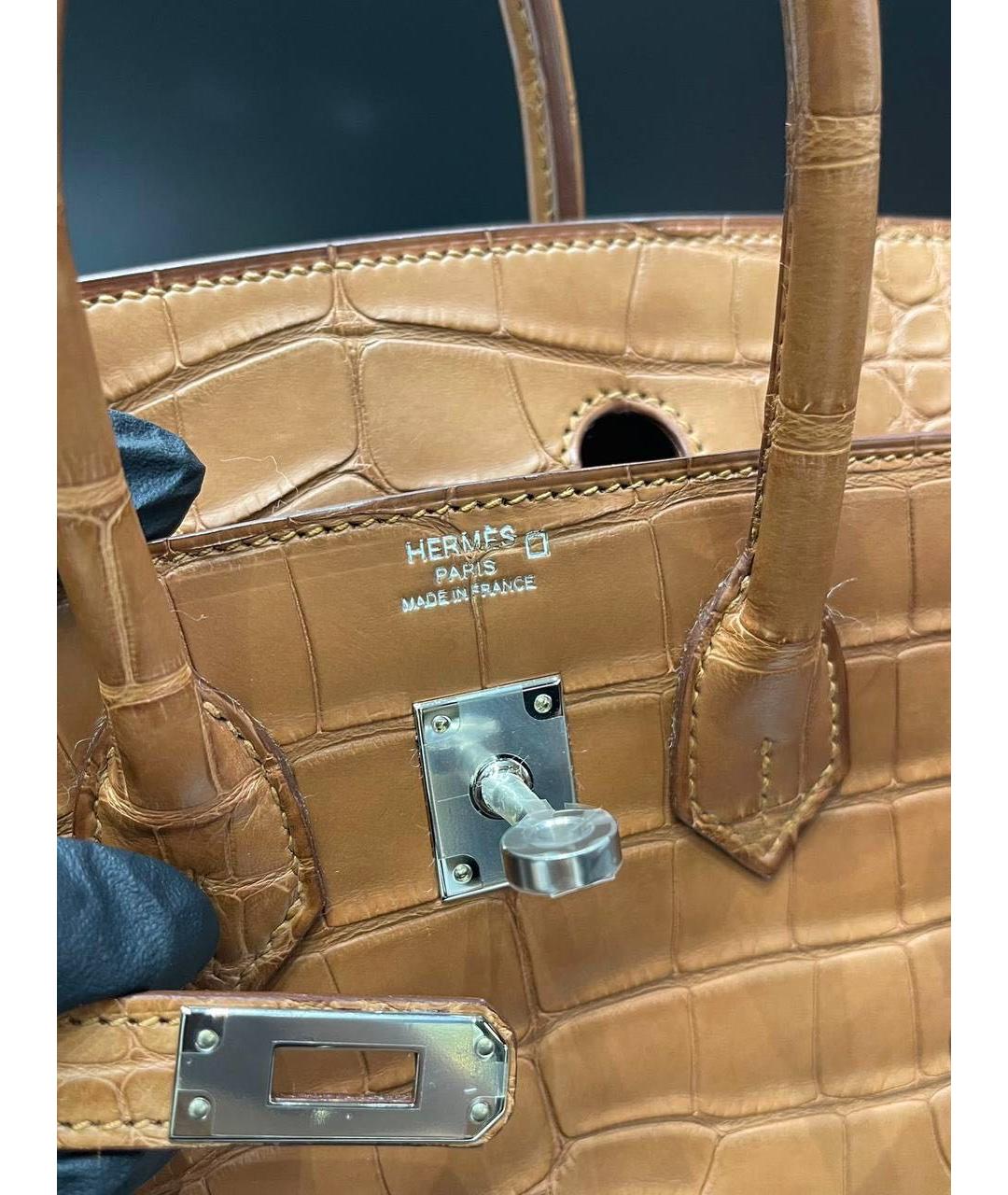HERMES Коричневая сумка с короткими ручками из экзотической кожи, фото 8