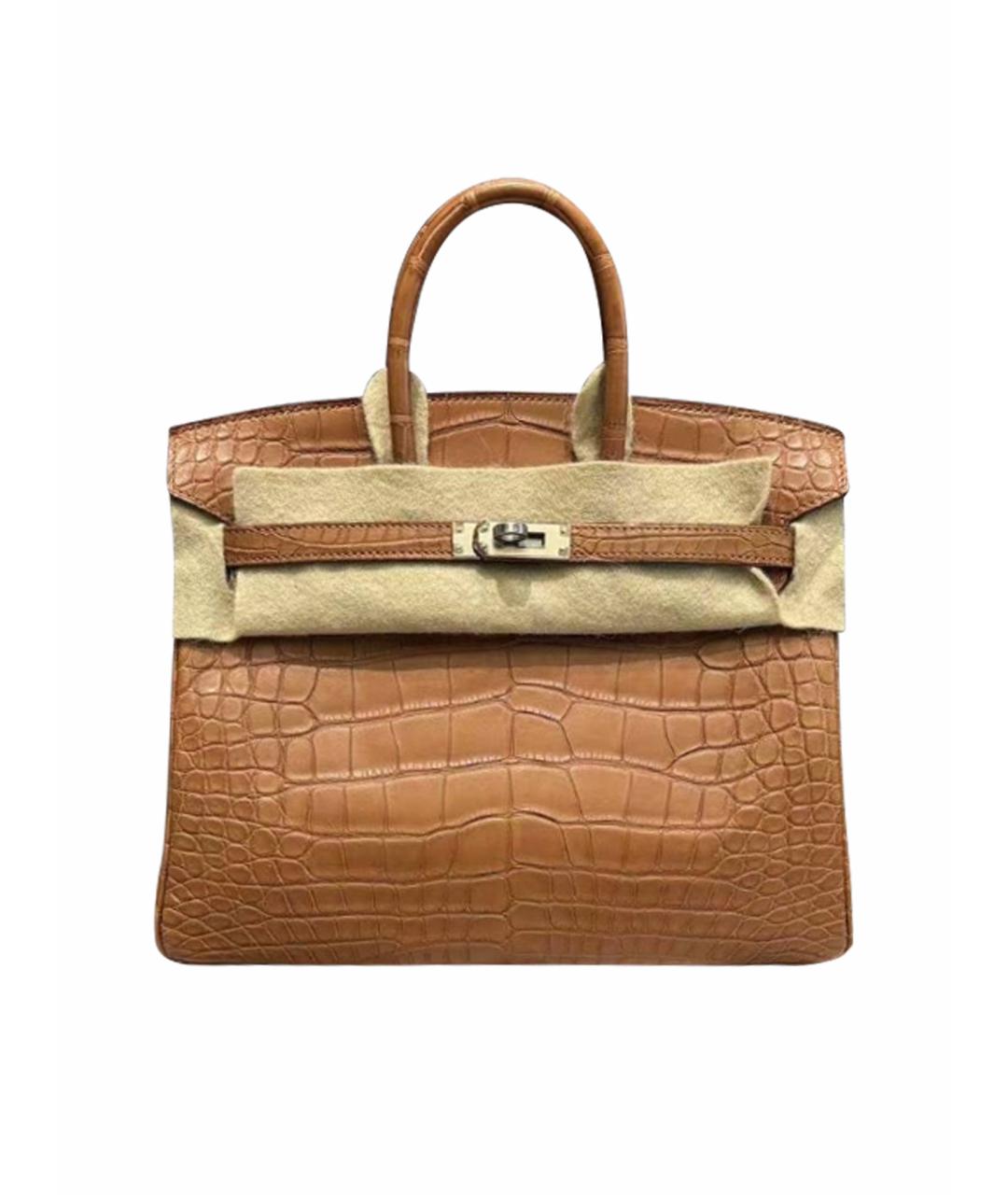 HERMES Коричневая сумка с короткими ручками из экзотической кожи, фото 1