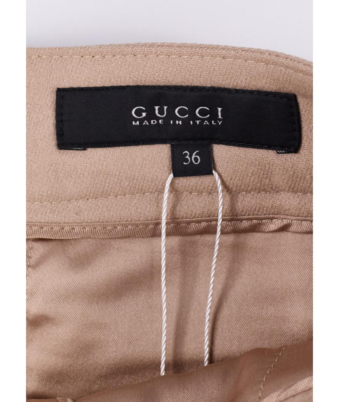 GUCCI Бежевые шерстяные прямые брюки, фото 3