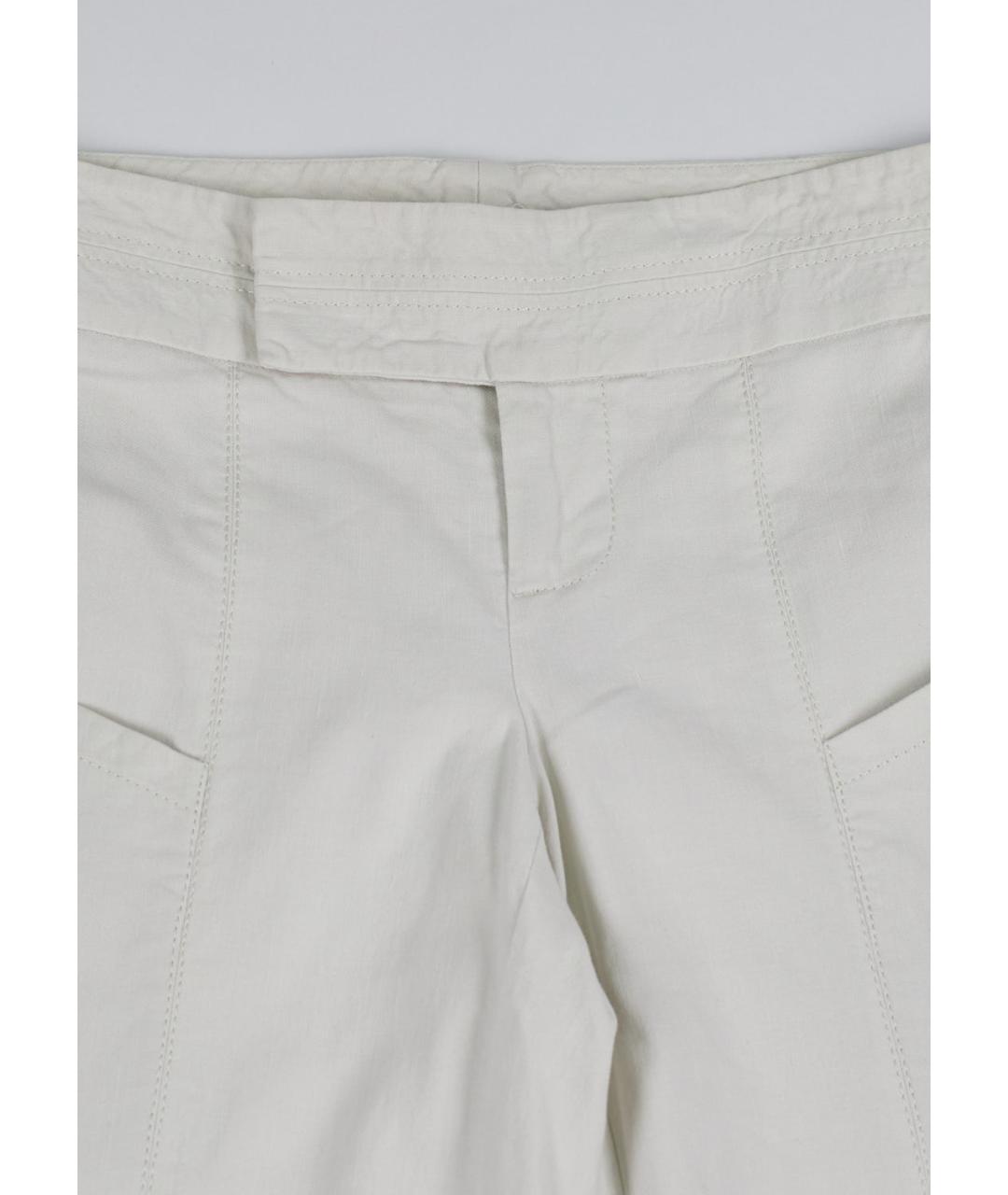 HELMUT LANG Белые хлопко-эластановые прямые брюки, фото 4