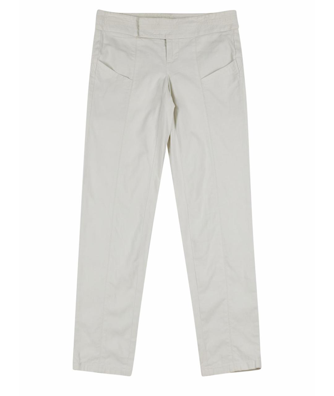 HELMUT LANG Белые хлопко-эластановые прямые брюки, фото 1
