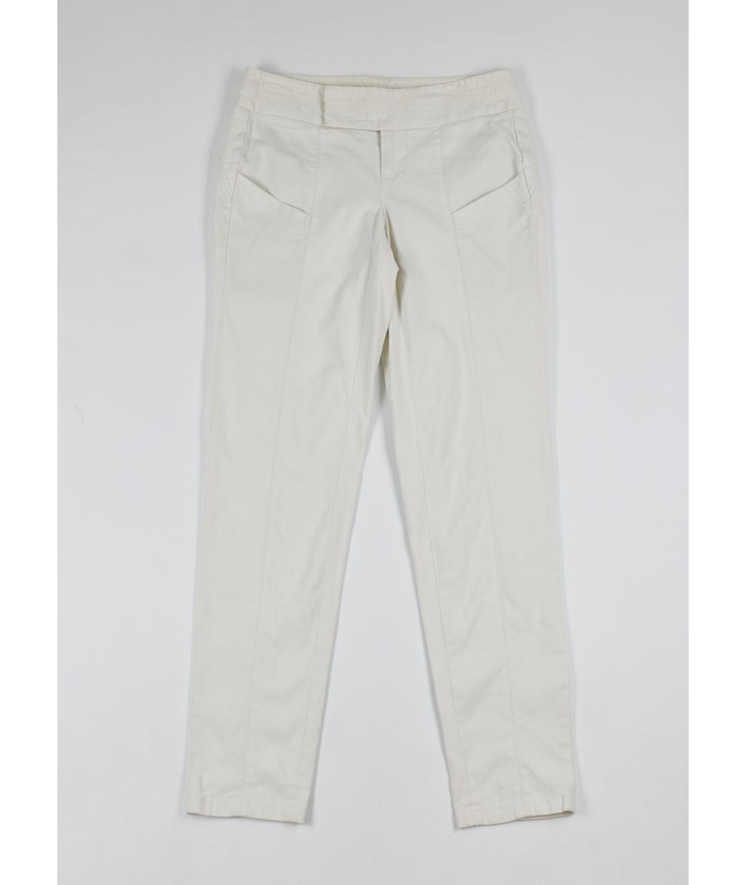 HELMUT LANG Белые хлопко-эластановые прямые брюки, фото 5