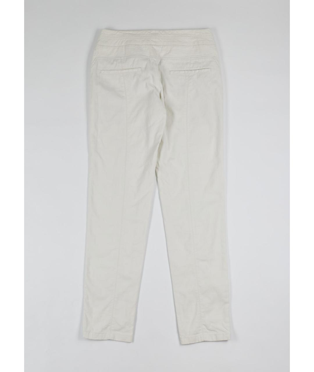 HELMUT LANG Белые хлопко-эластановые прямые брюки, фото 2