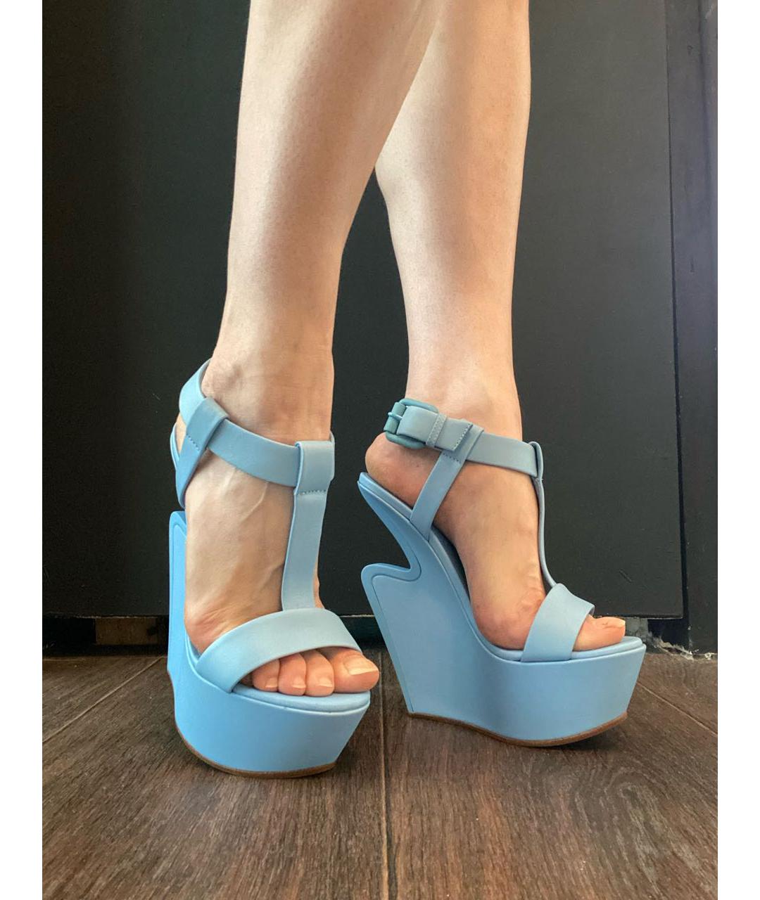 GIUSEPPE ZANOTTI DESIGN Голубые кожаные босоножки, фото 6