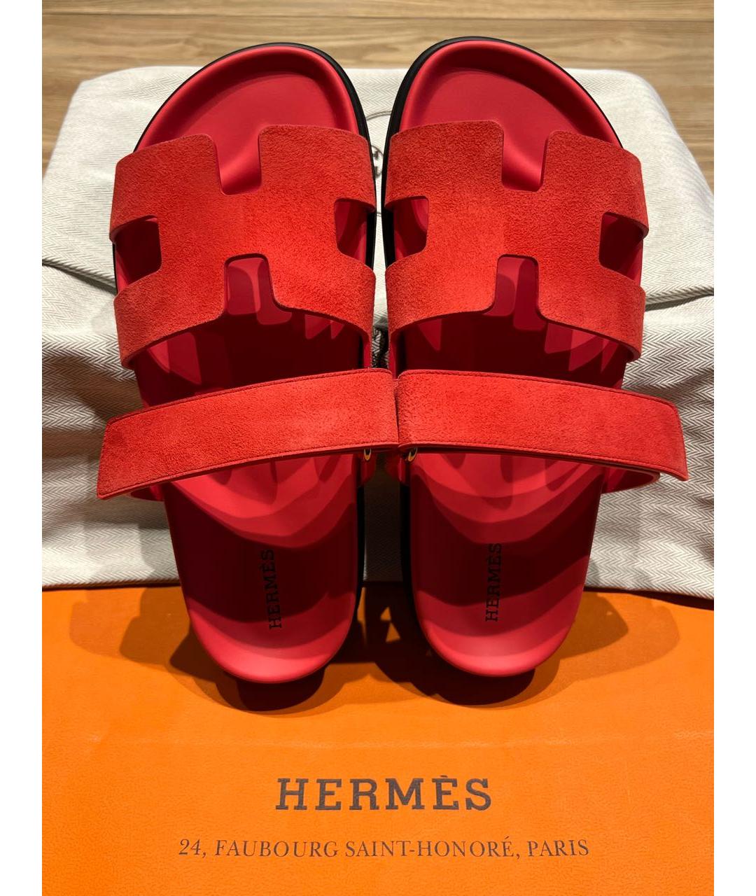 HERMES Красные замшевые шлепанцы, фото 4