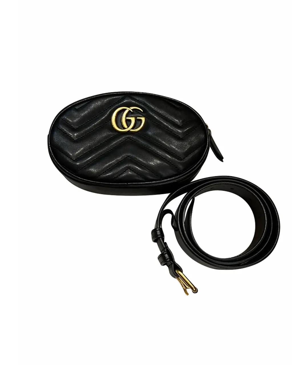 GUCCI Черная кожаная поясная сумка, фото 1
