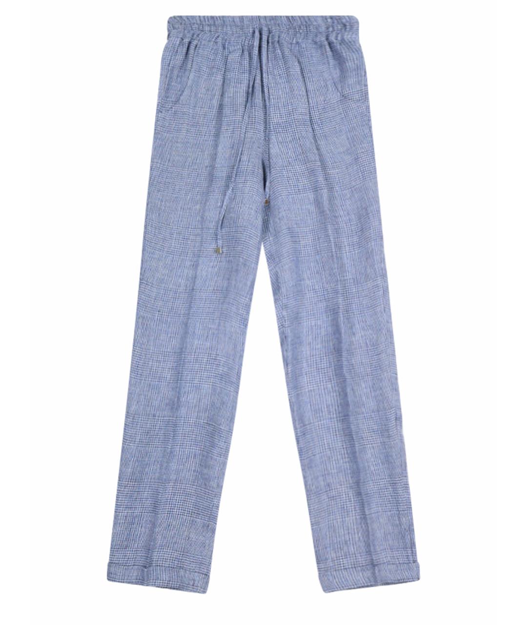 KITON Голубые льняные прямые брюки, фото 1