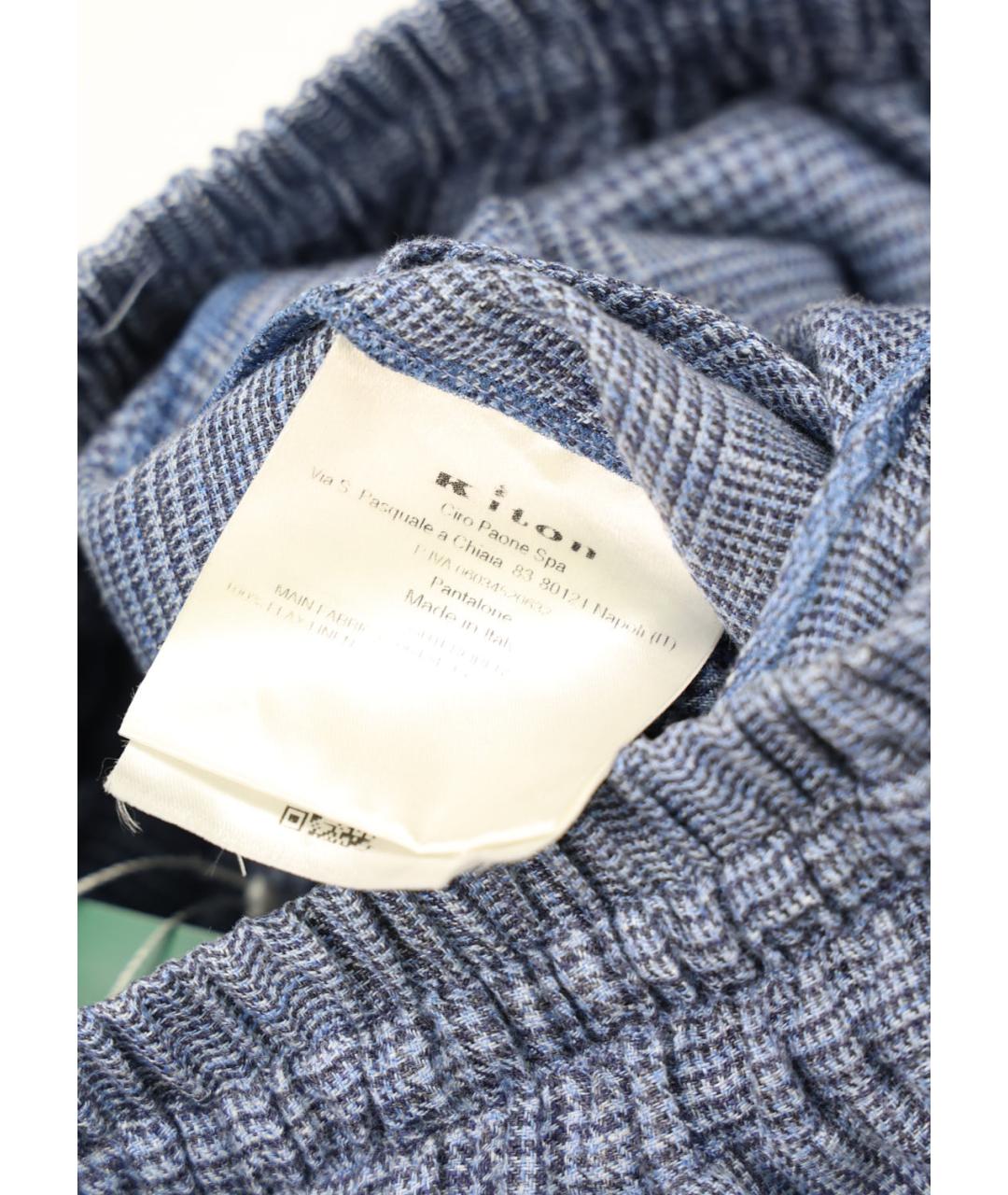 KITON Голубые льняные прямые брюки, фото 3