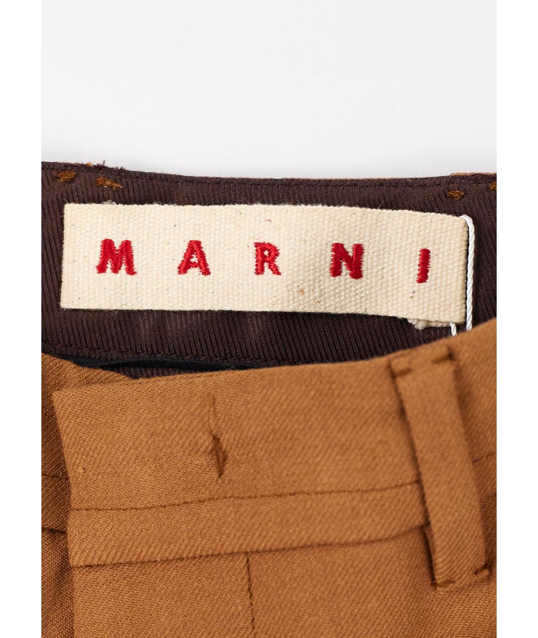 MARNI Коричневые полиэстеровые прямые брюки, фото 3