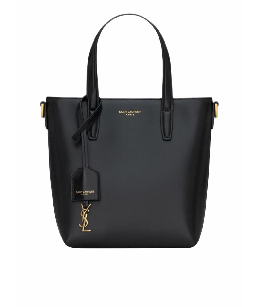 SAINT LAURENT Черная кожаная сумка тоут, фото 1