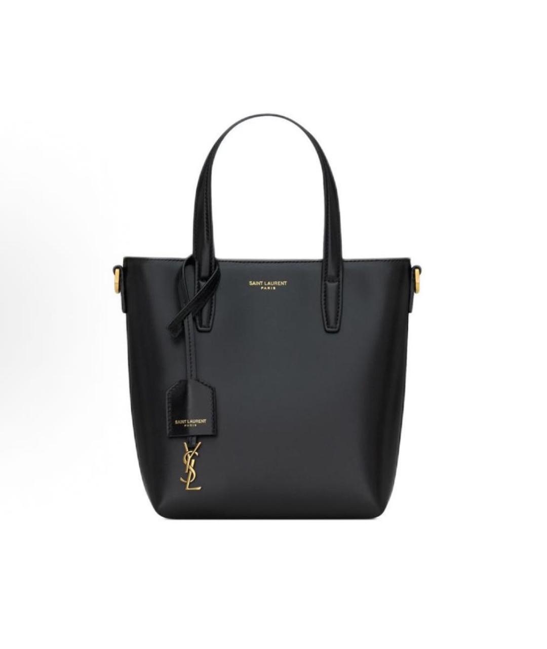 SAINT LAURENT Черная кожаная сумка тоут, фото 7