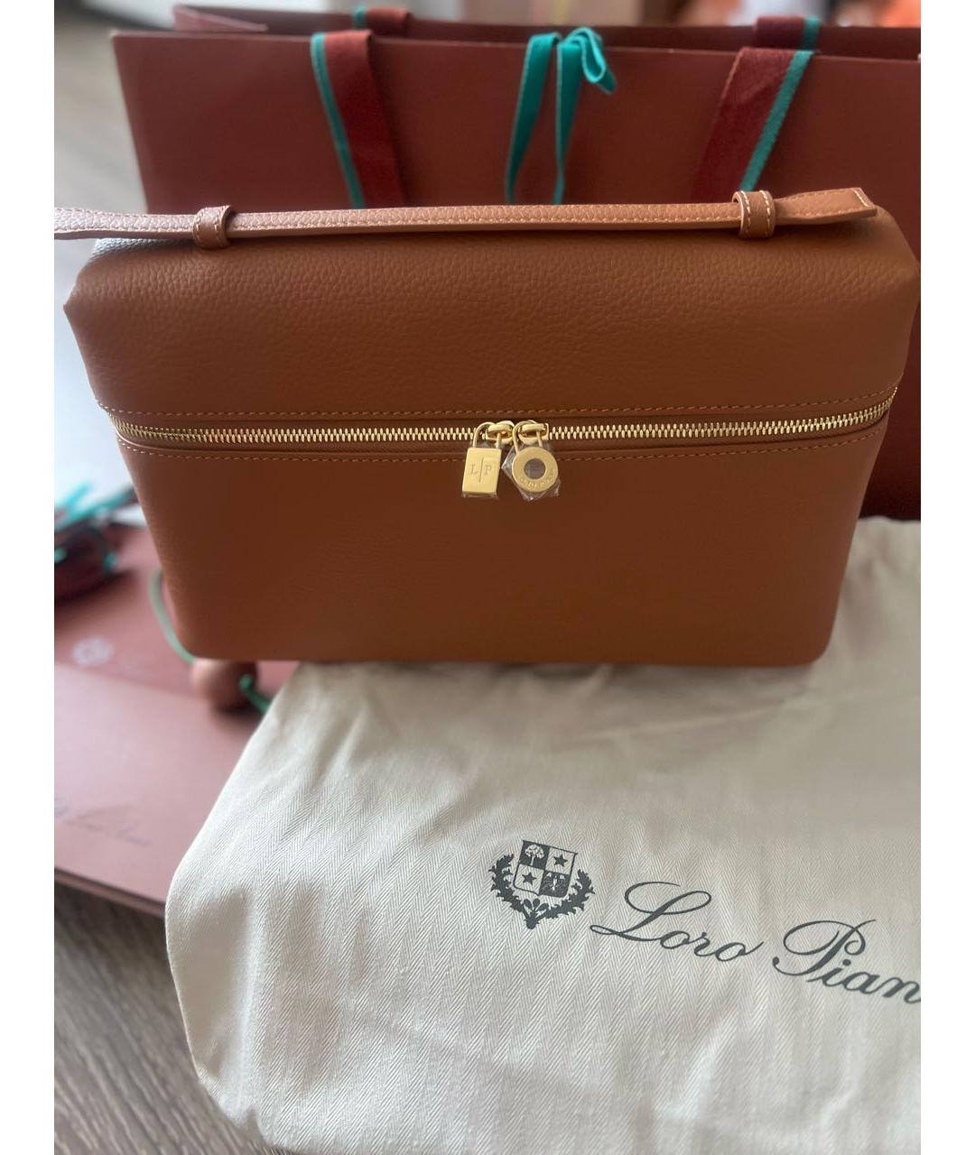 LORO PIANA Коричневая кожаная сумка через плечо, фото 2