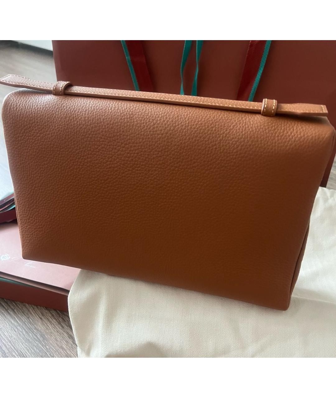 LORO PIANA Коричневая кожаная сумка через плечо, фото 4