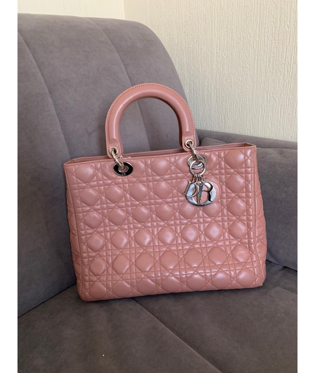 CHRISTIAN DIOR Розовая кожаная сумка с короткими ручками, фото 5