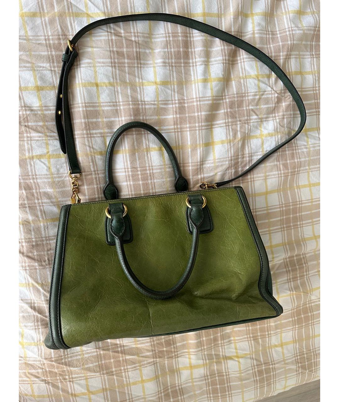 MIU MIU Зеленая кожаная сумка тоут, фото 3