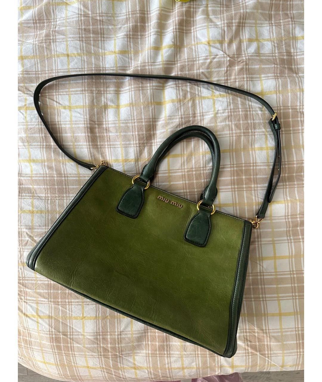 MIU MIU Зеленая кожаная сумка тоут, фото 7