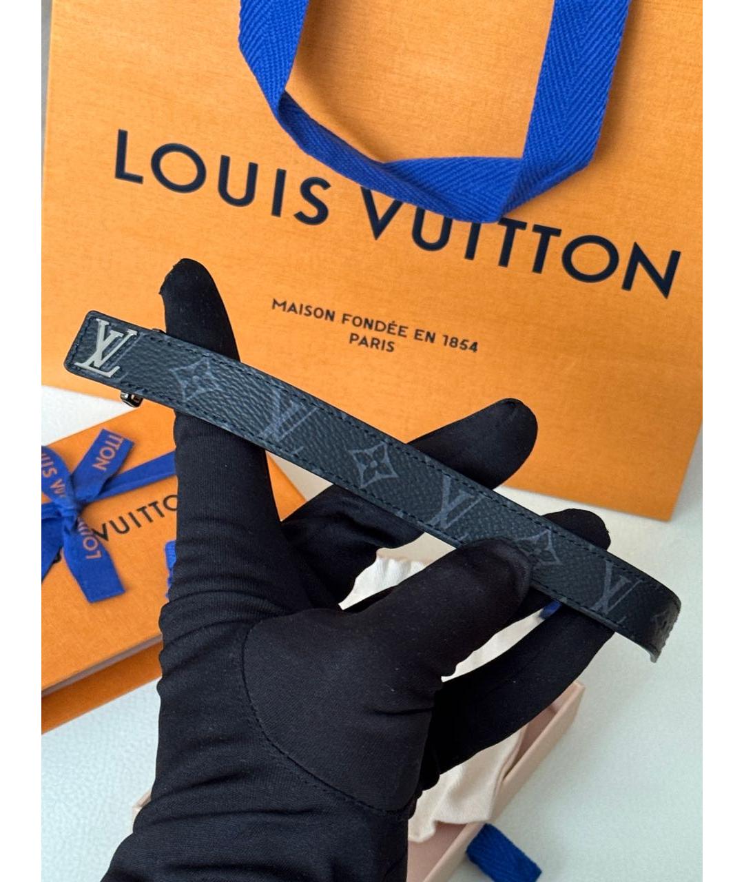 LOUIS VUITTON Черный кожаный браслет, фото 6