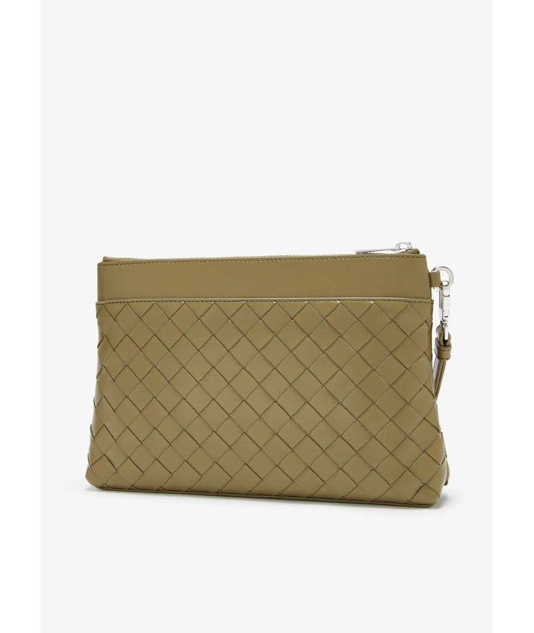 BOTTEGA VENETA Хаки кожаная барсетка, фото 2