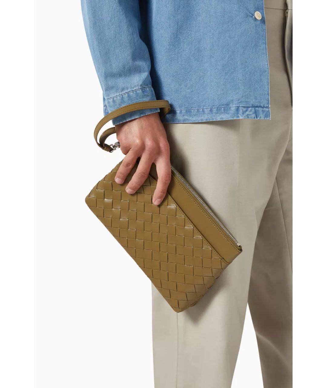BOTTEGA VENETA Хаки кожаная барсетка, фото 3
