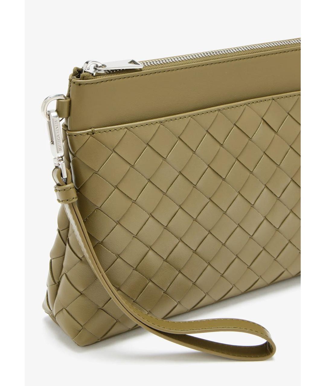 BOTTEGA VENETA Хаки кожаная барсетка, фото 4