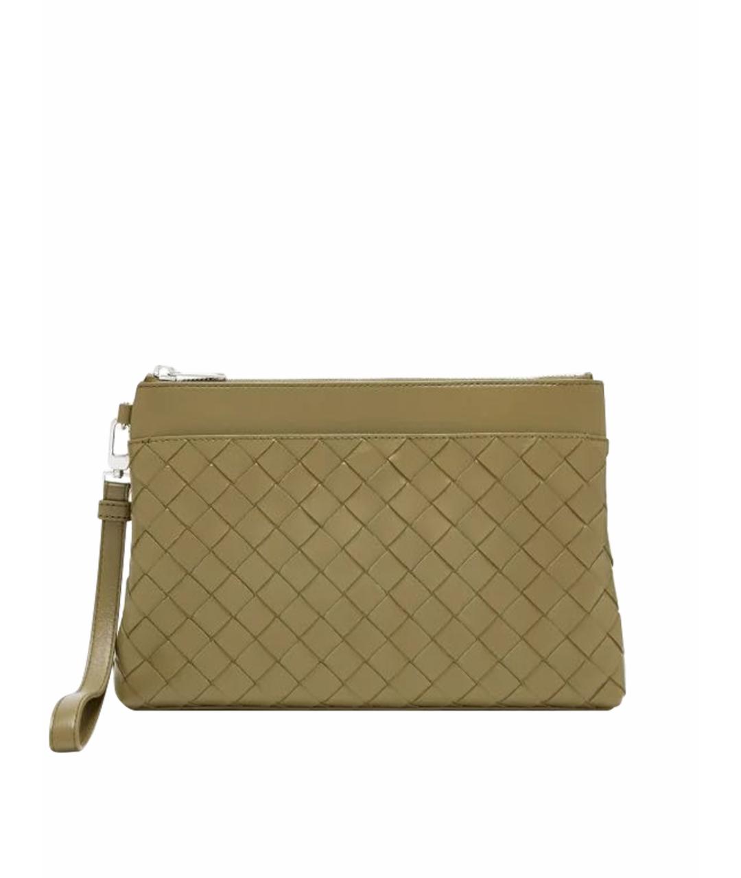 BOTTEGA VENETA Хаки кожаная барсетка, фото 1