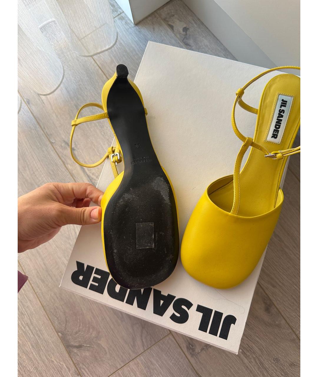 JIL SANDER Желтые кожаные туфли, фото 5